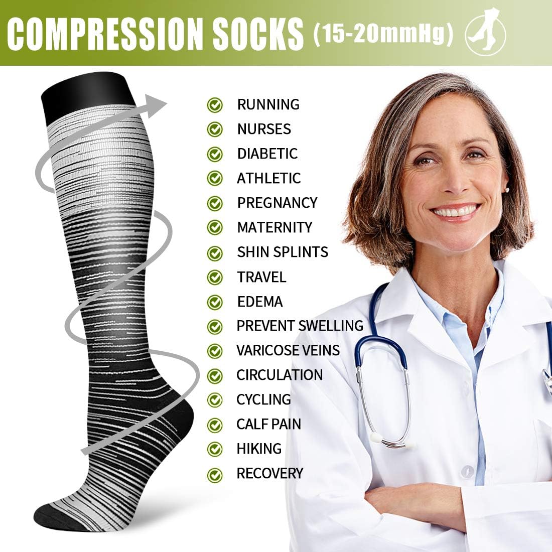 Laite Hebe Compression Socks Women & Men - Best for Running, Athletic Sports, Flight Travel at  Women’s Clothing store