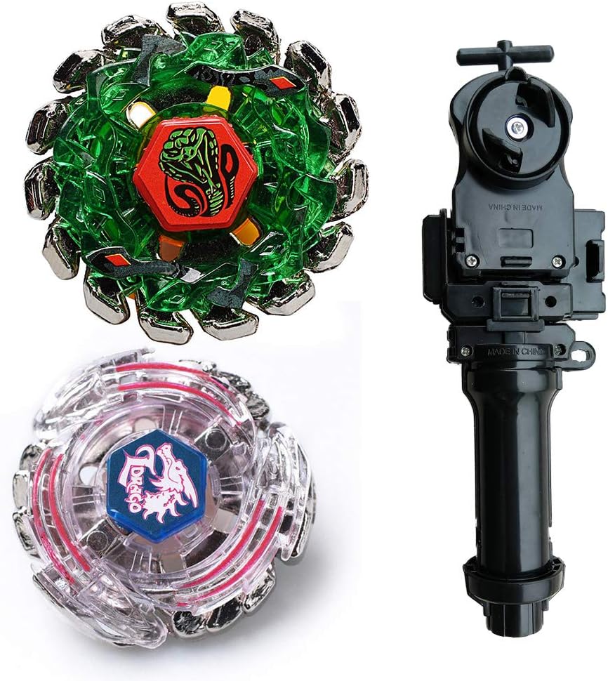 Bey Battling Blades Metal Fusion L-Drago Poison Serpent 105LF BB43 and Meteo L-Drago Poison Serpent SW145SD BB69 with Black Launcher+Grip