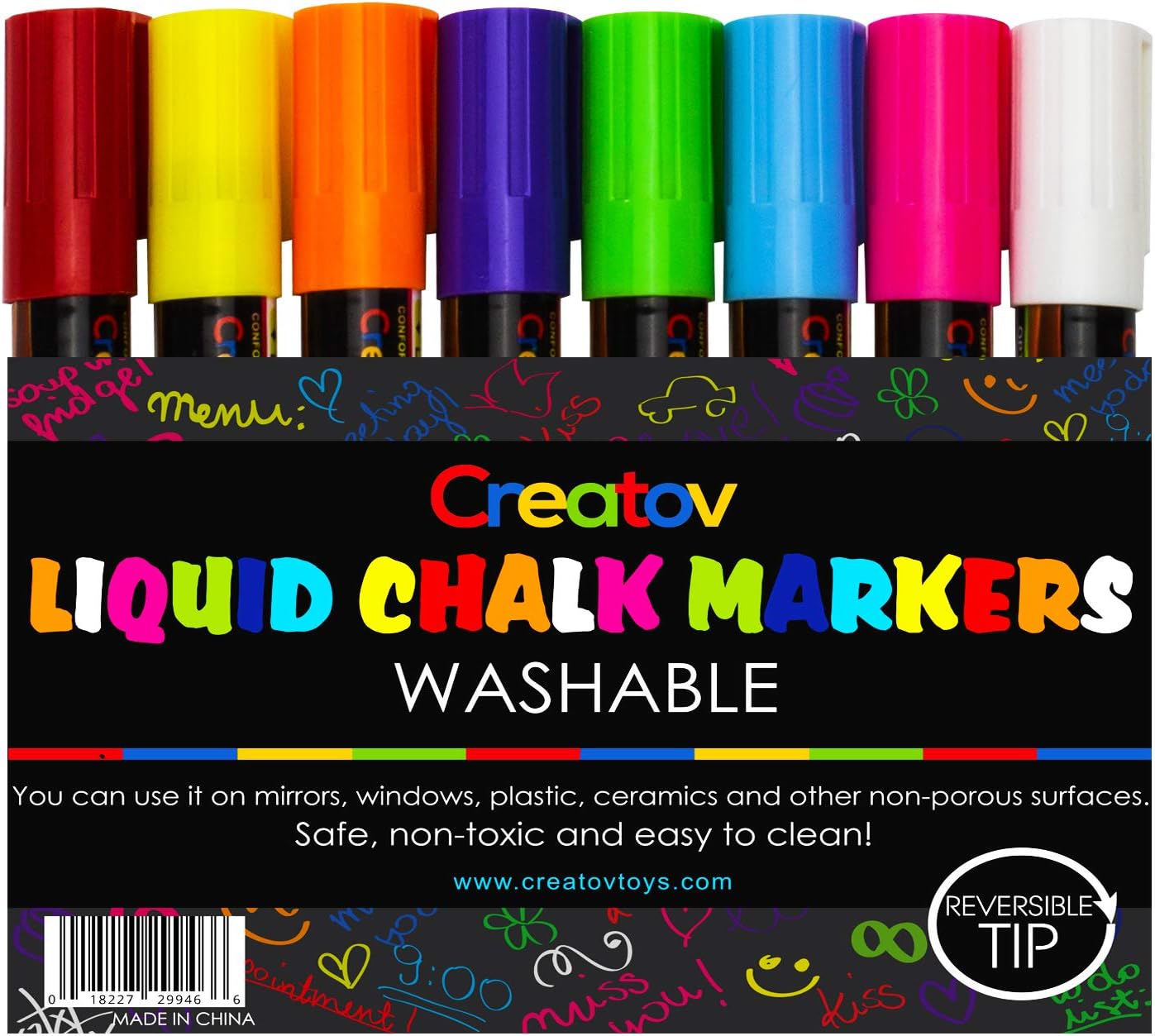 Erasable Liquid Chalk Window Markers - 8 Pack Erasable Pens Great for Chalkboards & Glass Non Toxic Safe & Easy to Use Washable Wet Dry Erase Marker Neon Bright Vibrant Colors Pen for Kids & Adult
