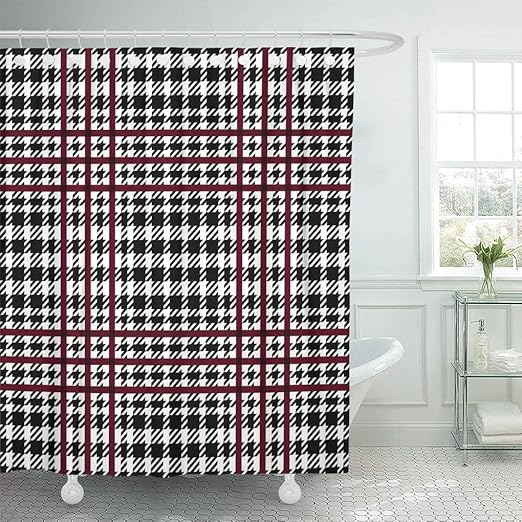 Amazon Com Emvency Shower Curtain Tooth Hounds Check Tweed