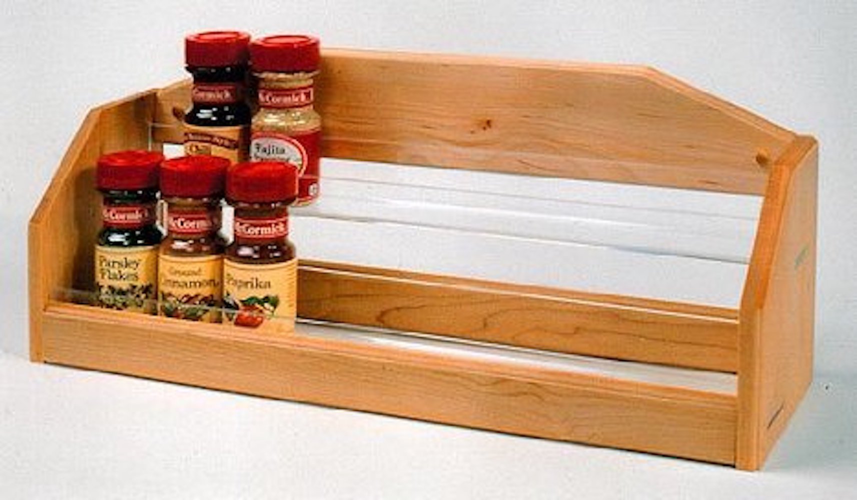 2 Tier Spice Rack Shelf - Maple and Acrylic - Wall Mount or Countertop - Made in the USA