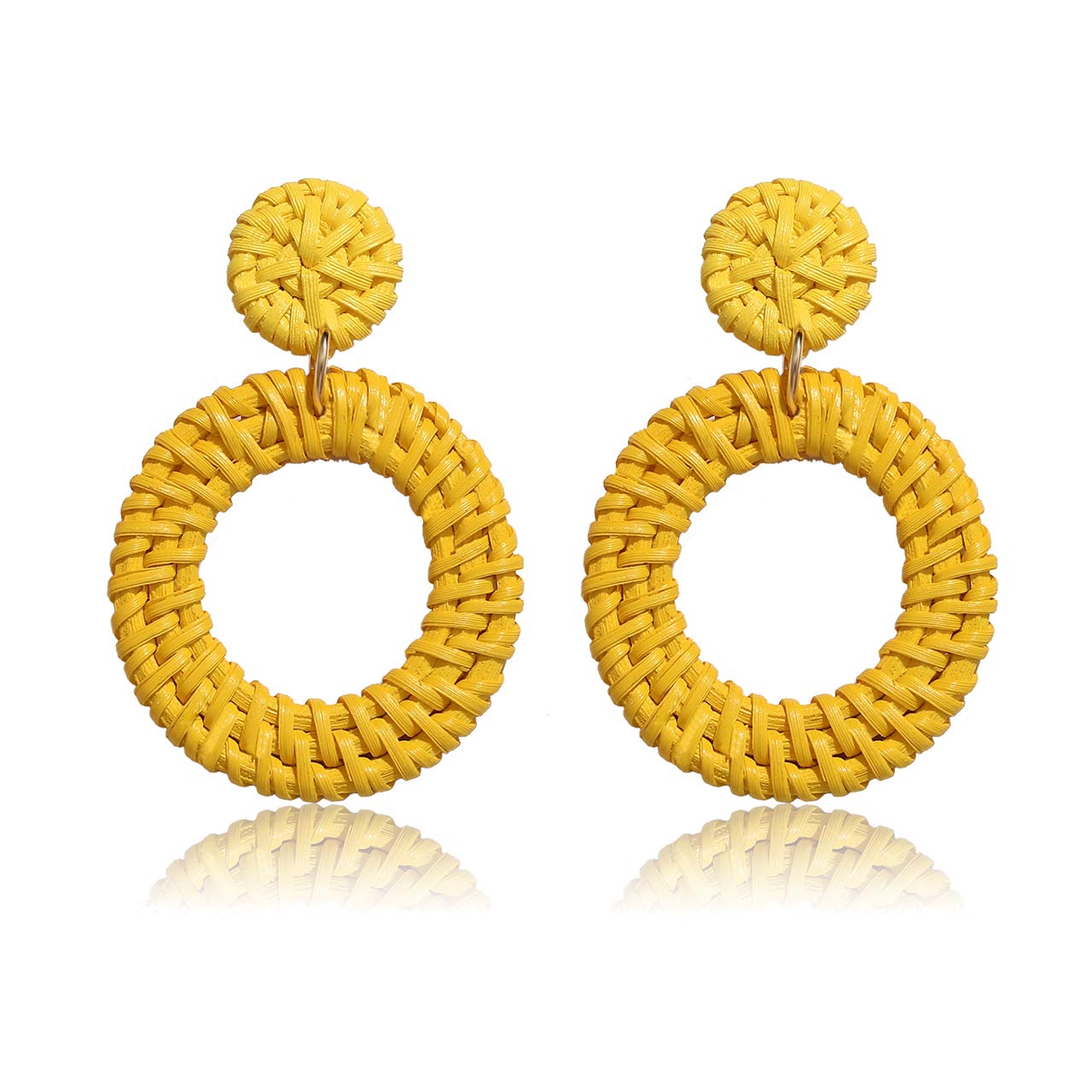 Woven Rattan Earrings Boho Colored Straw Wicker Braid Drop Dangle Earrings Handmade Round Circle Hoop Earrings Statement Stud Earrings For Women