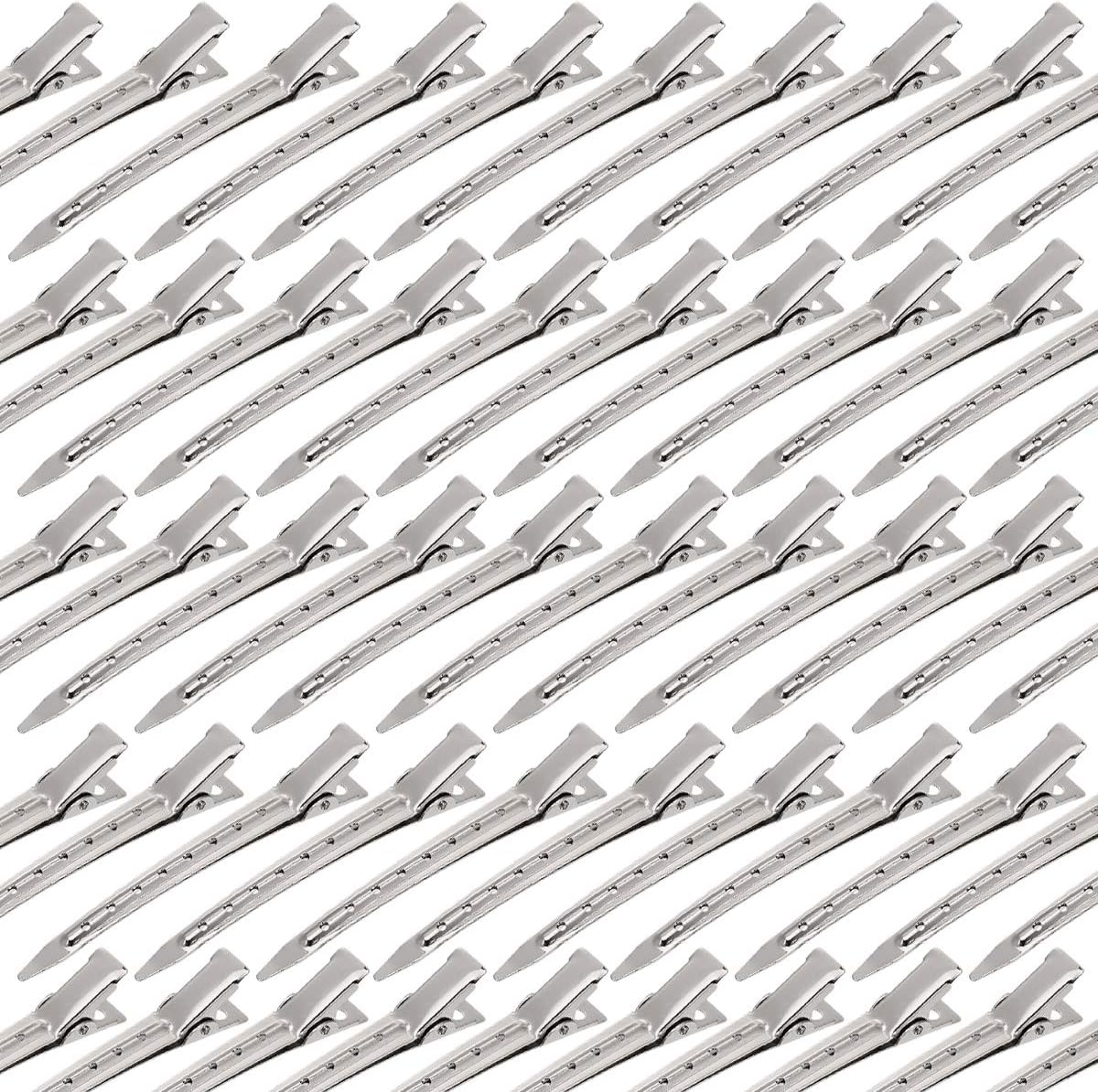 Twdrer 50PCS Duck Bill Hair Clips, Metal Alligator Curl Clips Rustproof Professional Sectioning Clips with Holes For Hairdressing Salon Hair Grip DIY Accessories Hairpins (3.5", Silver)