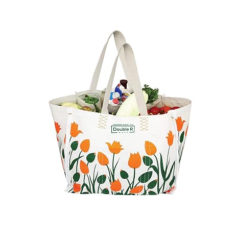 DOUBLE R BAGS Waterproof Large Cotton Canvas Shopping Bags Kitchen Essentials with Full