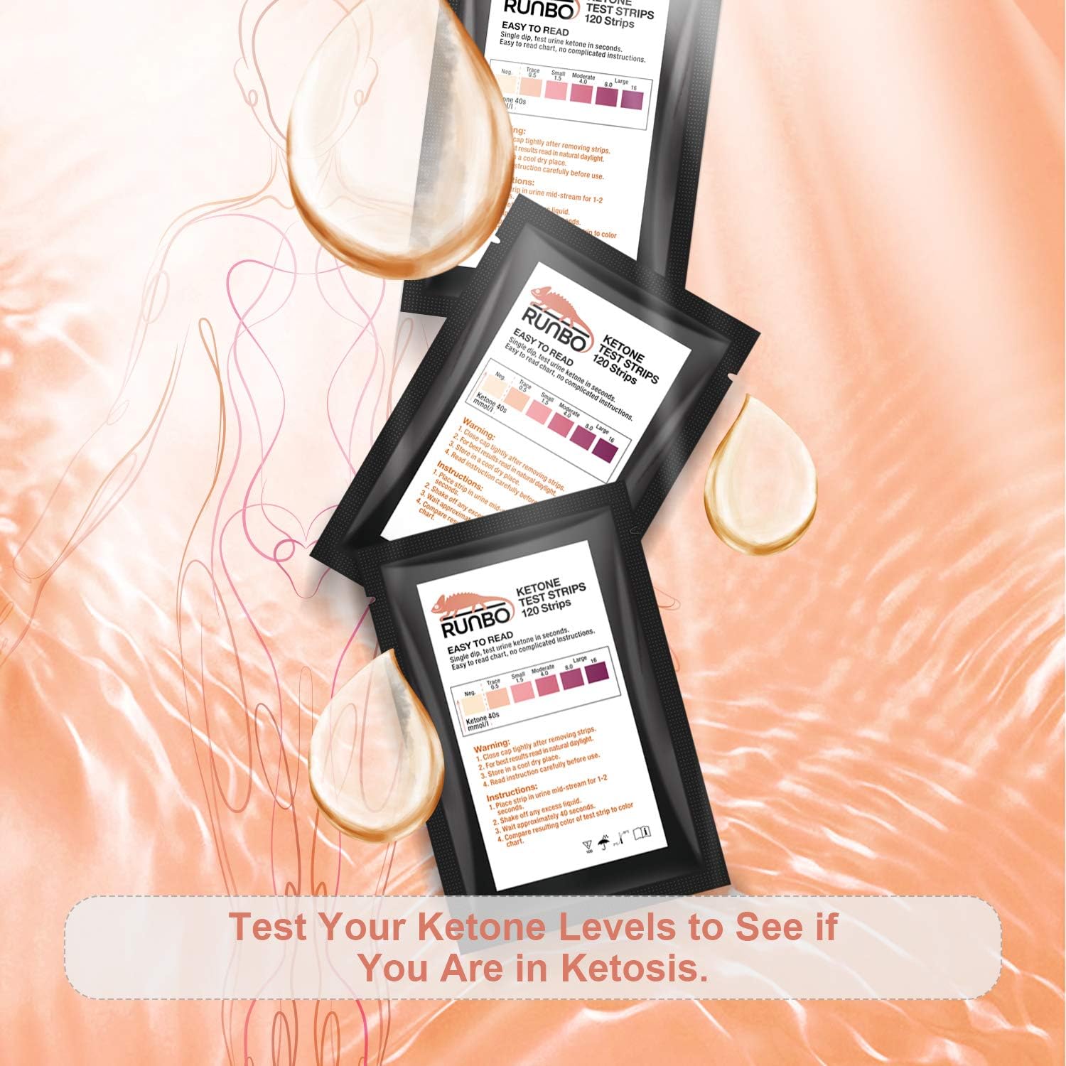 RUNBO Ketone Test Strips 120 Counts in 3 Bags. Accurate and Easy for Urine Keto Level Test. Perfect Test Strips if You are on Low Carb, Paleo, Ketogenic Dieters. Easy to Carry to Everywhere.: Health & Personal Care