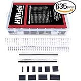 Hilitchi 635 Pcs 40 Pin 2.54mm Pitch Single Row Pin Headers,Dupont Connector Housing Female,Dupont Male/Female Pin Connector Kit