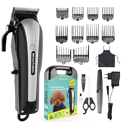 Beautural Tierhaarschneider Schnurlose Haarschneidemaschine für Haustiere Hunde Katze, geräuscharmer wiederaufladbarer Groomi