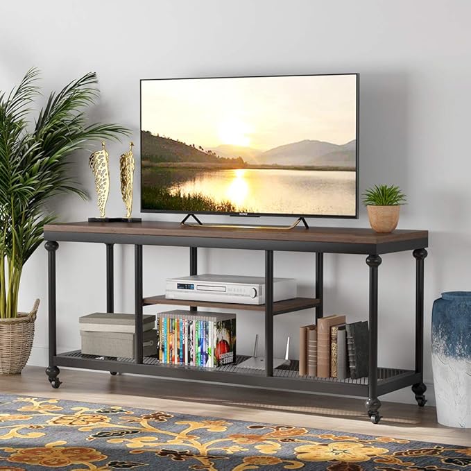 Tribesigns TV Stand, Rustic Pipe Frame TV Console Media