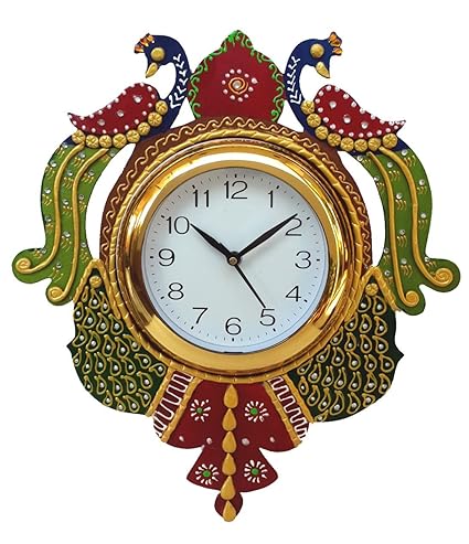 Divine Crafts Peacock Papier Mache Wall Clock (Multicolor)