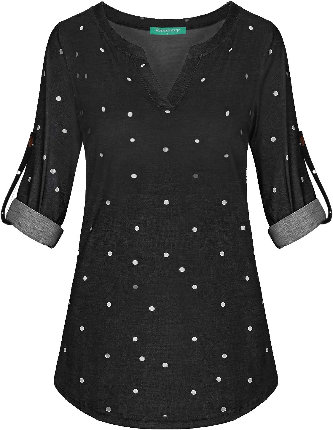 Kimmery Woman Henley Shirt Cuffed Sleeve Notch V Neck Casual Office Tunic Blouse