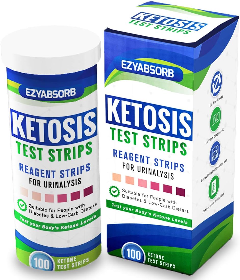 EzyAbsorb Ketone Strips - Perfect for Ketogenic Diet and Diabetics - Precise Ketone Measurement and Supports Ketone Adaptation, 100 Strips