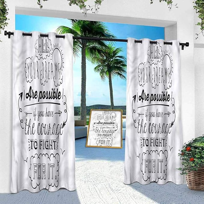 Outdoor Curtain, Quote,Motivational Lettering Dreams, 95 Inches Long