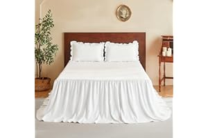 MR&HM Brushed Microfiber Ruffle Skirt Bedspread Set - 30" Long Drop, 3 Piece Queen, White Shabby Chic Style Bed Spread，French Country Soft Bedspread and Pillow Shams, Vintage Farmhouse Decor