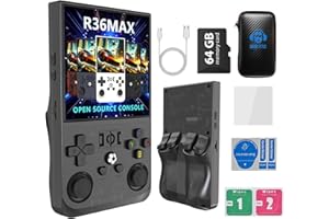 SAWDTONES ﻿R36MAX 4000mAh Portable Rechargeable Handheld Retro Game Console,Comfort Non-Slip Handheld Standing Retro Game Console with 64G TF Car,4.0-inch Screen,for Office,Black