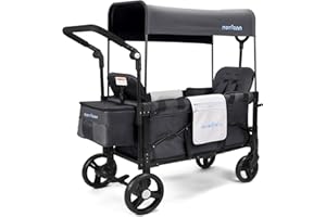 MOMFANN Double-Seater Baby Wagon with Canopy, Push Pull Stroller with Adjustable Handle, Wagon Stroller for 2 Kids & Outdoor Adventures (Dark Grey)