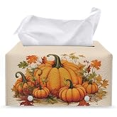 Fonplted Fall Tissue Box Cover Rectangle with Storage Pumpkin Cute Design Tissue Box Covers Cube Tissue Box Holder for Car Bathroom Decoration Accessory Soft PU Leather