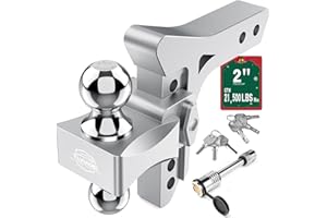 Tlvuvmo Adjustable Trailer Hitch -6 Inch Drop Hitch (Fits 2-Inch Receiver), 21,500 LBS GTW Heavy Duty Aluminum Tow Hitches, (2'' & 2-5/16'') Chrome Steel Tow Balls & 2 Anti-Theft Locks