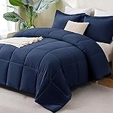 CozyLux Queen Size Comforter Set - Navy Blue Comforter Queen Size, 3 Pieces Box Stitched Bed Set for All Seasons, Soft Lightweight Bedding Sets with 1 Down Alternative Comforter and 2 Pillow Shams