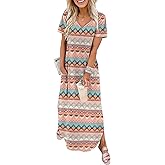WIHOLL Women's Summer Short Sleeve Dresses Maxi Dress Vacation Beach Sundresses 2026 with Pockets
