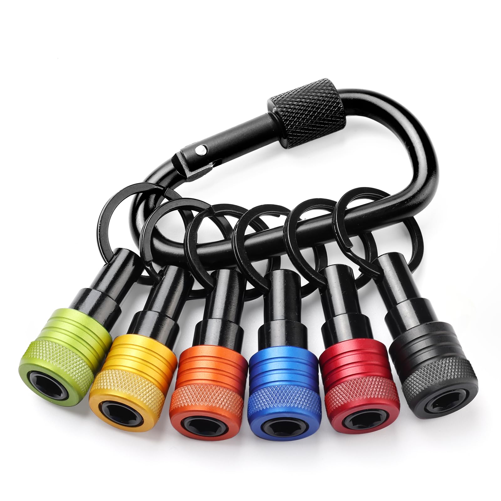 Enhanced Non-Slip Upgrade Drill Bit Holder Key Chain 6pc, 1/4 Bit Holder for Impact Driver, Quick-Change Design for Nut Driver, Screwdriver & Drill Bits, Includes Handy Keychain Carabiner