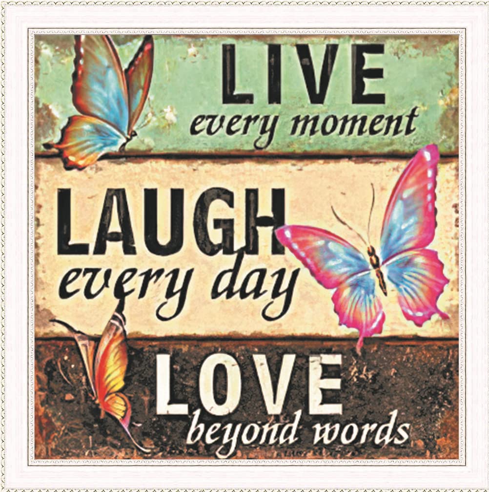 Meecaa Cross Stitch Kits 11 Count Stamped, Word Butterfly Love Embroidery Kit with Accessories Pre Printed (36CMx36CM) (Word)