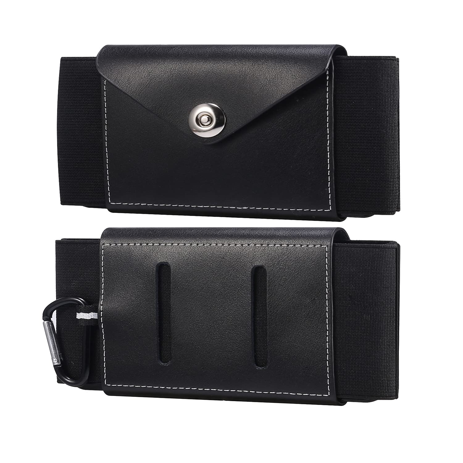 Mens Cell Phone Belt Clip Pouch Leather, Vertical Leather Smartphone Belt Bag Black, 6.9" Universal PU Leather Cellphone Belt Holster Mobile Phone Belt Case Waist Pouch with Belt Loop Carabiner Hook