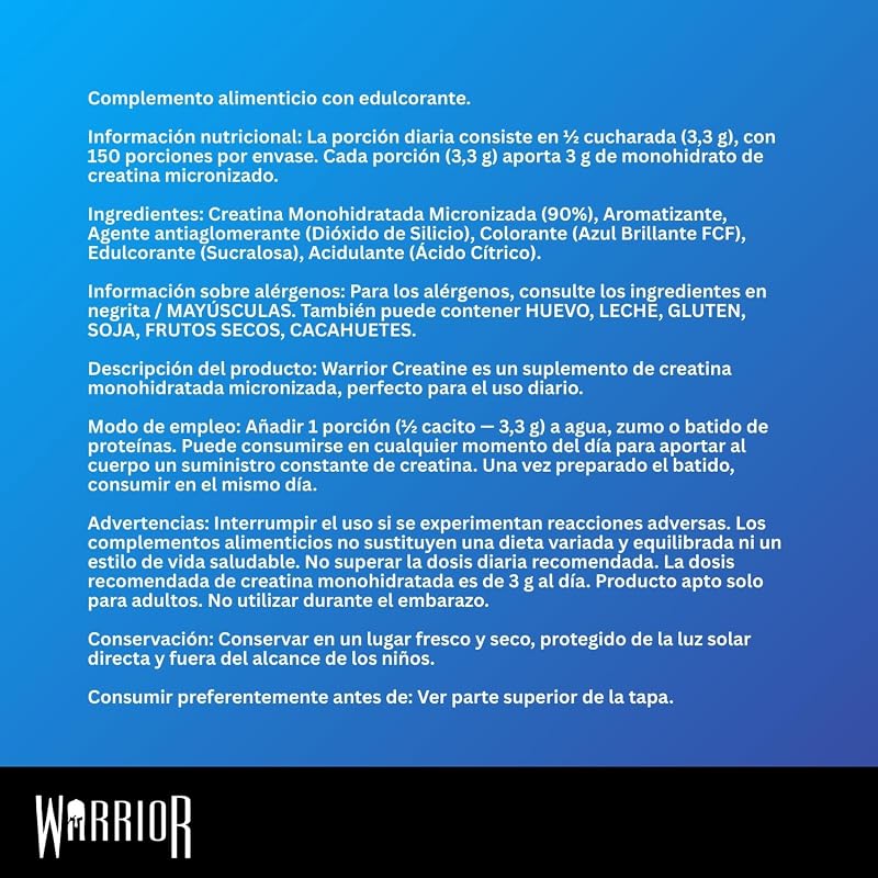 Creatina Monohidrato Polvo 500 g, Vegana – Frambuesa Azul