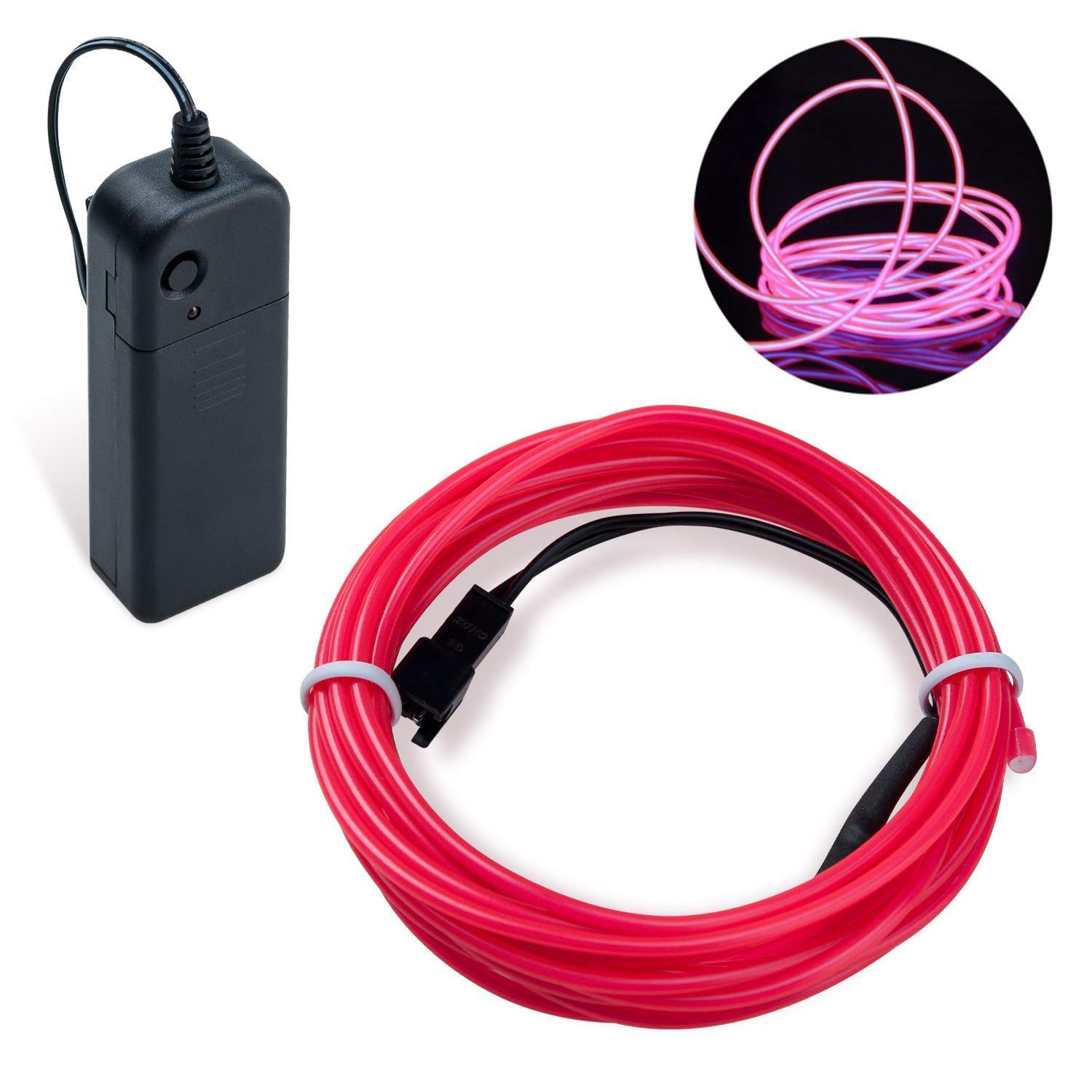 COVVY Neon Glowing Strobing Electroluminescent Light Super Bright Battery Operated EL Wire Cable for Cosplay Dress Festival Halloween Christmas Party Carnival Decoration (Pink, 3M)