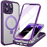 RIASOLIN for iPhone 14 Pro Max Case with Invisible Magnetic Stand, Compatible with Mag-Safe Translucent Matte with Built-in Screen Protector, Shockproof Protective Phone Case for Women Men, Purple