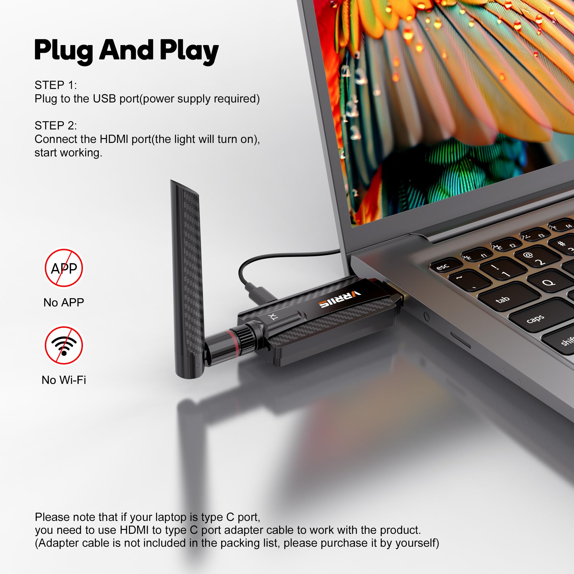Vrriis Wireless HDMI Transmitter and Receiver,Plug and Play,1080P Wireless HDMI Extender Kit Support 2.4GHz and 5GHz for Streaming Video from Laptop,Pc,TV Box to Monitor,TV,Projector
