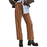 Women Casual Drawstring Elastic Waist Loose Wide Leg Striped Pants with Pockets