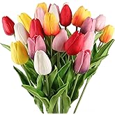 Beferr 18Pcs Tulips Artificial Flowers Faux Tulip Real Touch Tulip Fake Flowers Bouquets Arrangements for Mothers Day Spring Easter Wedding Home Table Decor