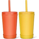 Homestockplus Wheat Straw Cups with Lids and Silicone Straws, 10 Oz Chip Resistant Dishwasher/Microwave Safe, Toddler Cups Built In Straw Stoppers, Smoothies Cup +Straw Cleaner