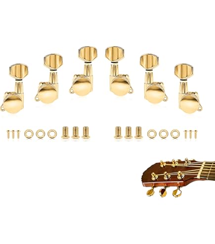 KAISH 6-Inline Locking Tuners For Electric Guitar - 18:1 Ratio, Chrome Mini Oval Buttons