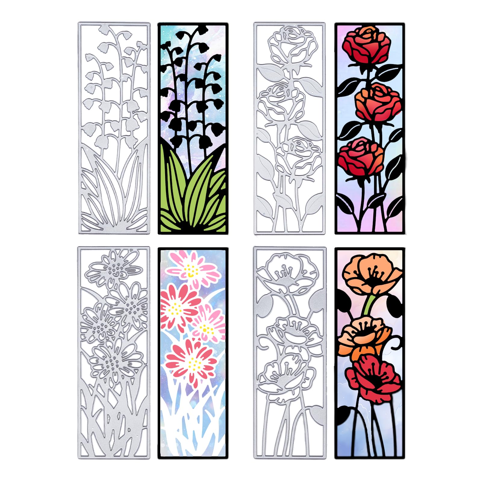 ORIGACH 4 Pcs Metal Flower Frame Cutting Dies Embossing Stencils Template for DIY Bookmark Scrapbooking Card Decoration 3D Flower Decoration