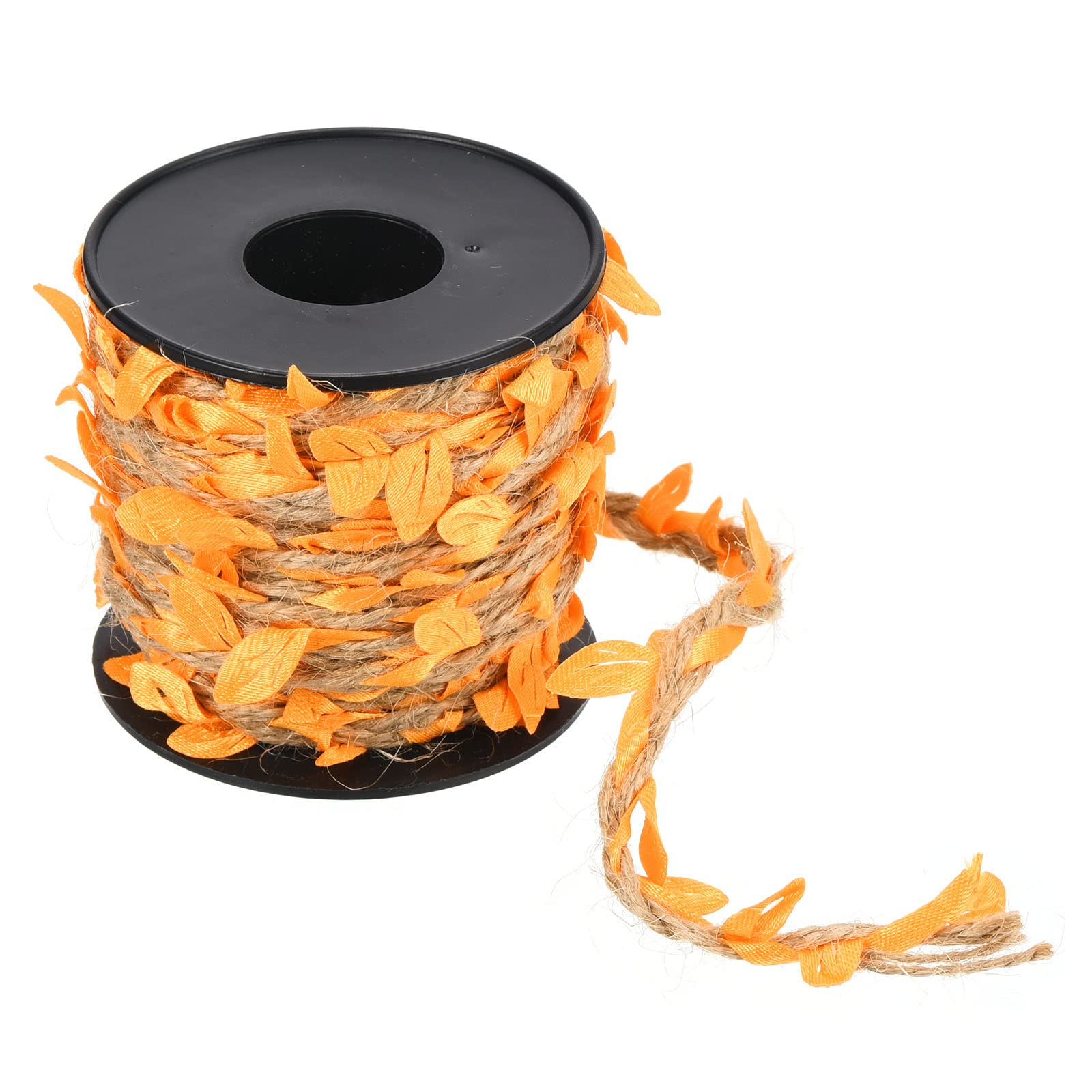 PATIKIL 33ft 5mm Burlap Leaf Ribbon, Braided Decoration Vine Natural Jute Rope Twine with Artificial Leaves for Jungle Wedding Party Home Garden Decor, Orange