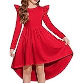 Arshiner Girls Dresses Ruffle Long Sleeve High Low Flowy Swing Casual Party Dresses with Pockets for 5-12 Y