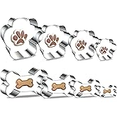 Hottion 8PCS Dog Bone and Dog Paw Print Cookie Cutters Set, Stainless Steel Metal 4 Sizes Dogs Bone Paw Shape Cookie Cutter, Dogs Theme Party Cookie Cutter Molds for Homemade Treats Baking
