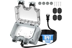 HILICTOKT Outdoor Outlet Box with 16.4Ft Extension Cord,NEMA 5-15R,IP66 Waterproof Outdoor Outlet Box w/Lockable Cover & LED Indicator (Double Plug Socket) -Perfect for Gardens, Yards & Sports Fields