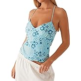 ABYOVRT Women Sequin Beaded Cami Top V Neck Backless Criss Cross Straps Crop Tops Summer Going Out Clubwear