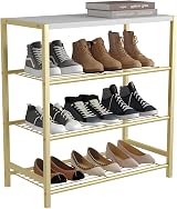 HOME BI 4-Tier Metal Shoe Rack with MDF Top Gold Storage Organizer