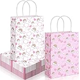 24 PCS Pink White Cute Kitty Paper Party Bag Cartoon Cat Themed Gift Bags with Twisted Handles Colorful Rainbow Pink Bow Treat Goodie Bag for Candy Snack Baby Shower Birthday Party Decoration Supplies