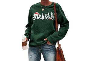 LHBNK Believe Christmas Shirt Womens Believe Plaid Print Tree T-Shirt Xmas Long Sleeve Sweatshirt Holiday Shirts Tops
