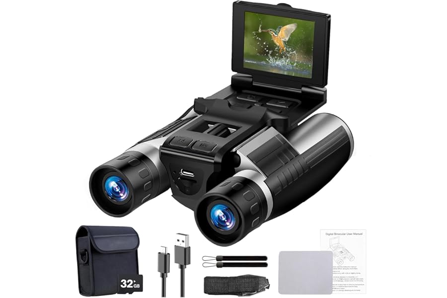 2.4" LCD Digital Binoculars with Camera for Adults, 12x32 Video Photo Recoder 48MP 2.5K for Bird Watching Hunting Concerts and Sports Game with 32GB Cards