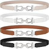 WERFORU 4 Pack Women Skinny Elastic Waist Belt Gold Buckle Stretchy Thin Belt for Jeans Dress