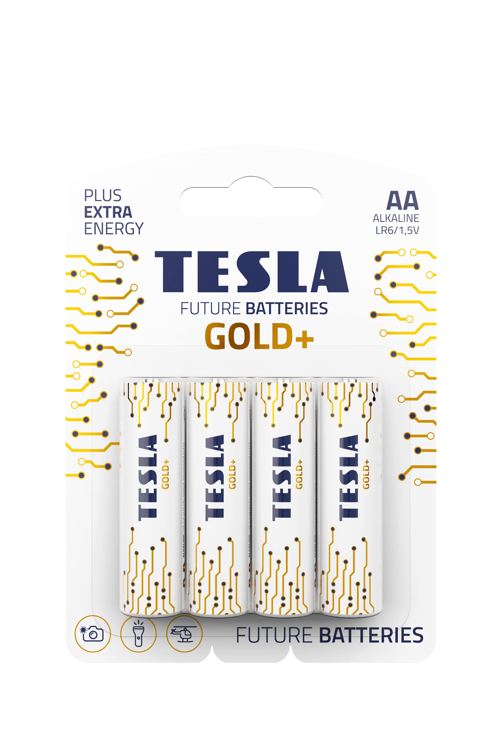 TESLA BATTERIES GOLD+ AA Maximum Power Alkaline Batteries, 10+ Year Shelf Life, A Long-lasting Battery Life, Leak-free, LR06, 4 count [Pack of 1]