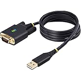 StarTech.com 3ft (1m) USB to Serial Adapter Cable, COM Retention, FTDI, USB-A to DB9 RS232, Interchangeable DB9 Screws/Nuts