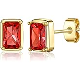 Ritach Gold Birthstone Earrings for Women Girls - S925 Sterling Silver Post Hypoallergenic Stud Earrings Real Gold Plated Rectangle Birthstone Earrings for Women Girls Birthday Gifts