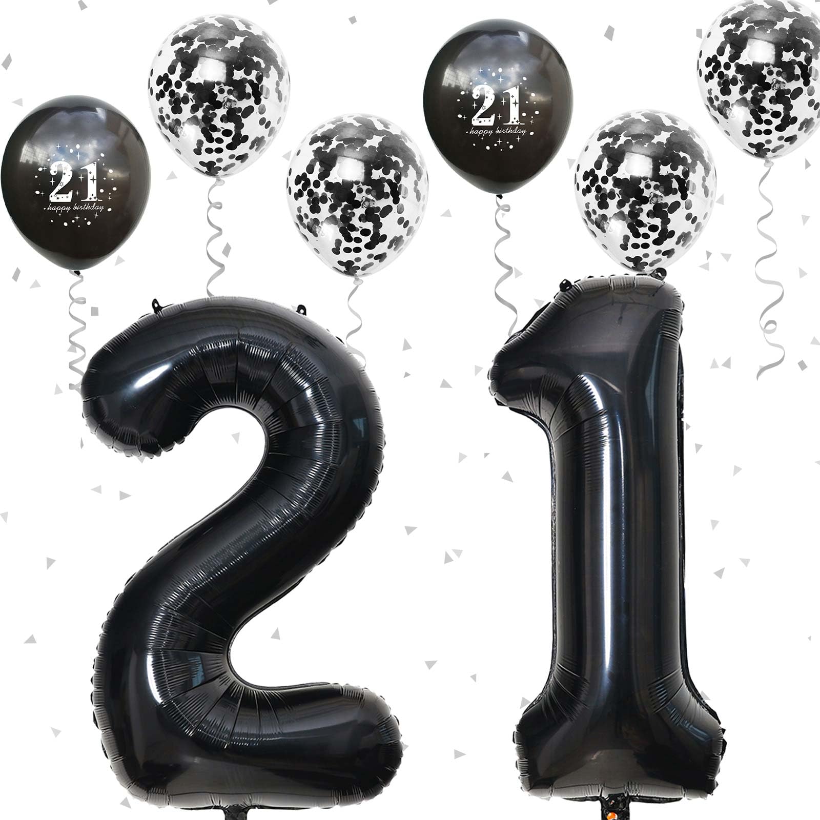 Photo 1 of 21st Birthday Balloons Black, Decorations for Him With Large Number 21 Foil Balloon, Confetti Metallic Black Latex Balloons for Her Girls Boys 21 Years Old Bday Decor