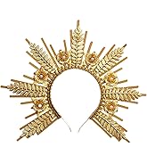 ZHUIGUANGZE Halo Crown Mary Headpiece Gold Leaves Zip Tie Spiked Sunburst Headband Sun Goddess Headwear for Women Halloween Masquerade Cosplay Carnival Party Accessories